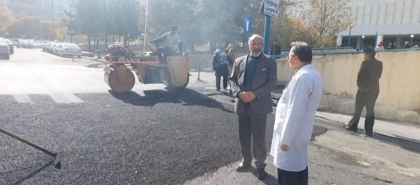 اجرای عملیات آسفالت ریزی محوطه بیمارستان امام رضا قبل از زمستان انجام شد